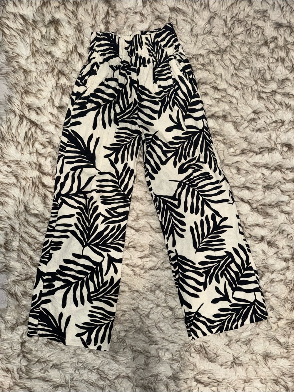 Boutique Linen Blend Tropical Wide Leg Pants Pockets Resortwear Vacation Coastal